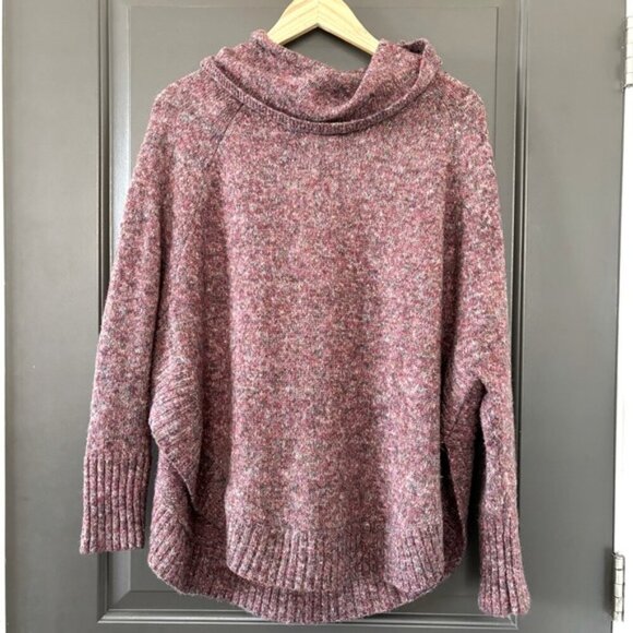 Leo & Nicole Purple Multicolor Cowl Neck Slit Hem Long Sleeve Oversized Sweater - Picture 2 of 6